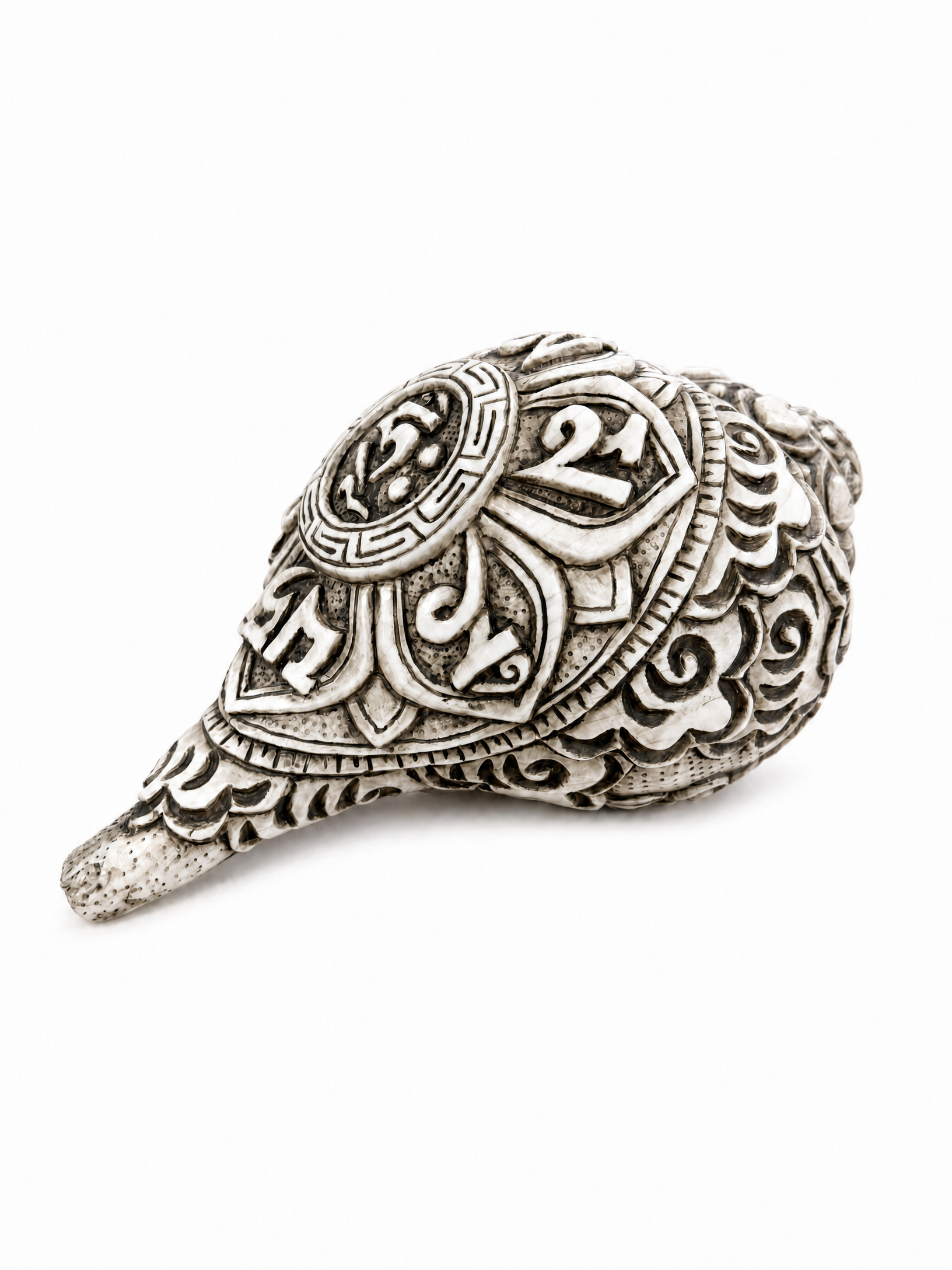 Nepalese Carved Conch Shell Horn / Shankha