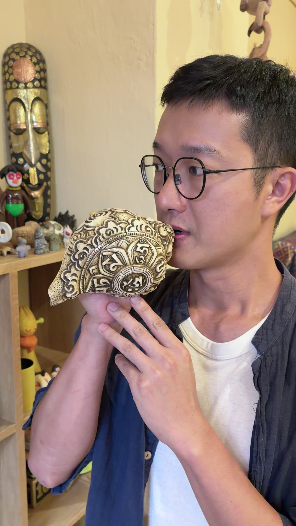 Nepalese Carved Conch Shell Horn / Shankha